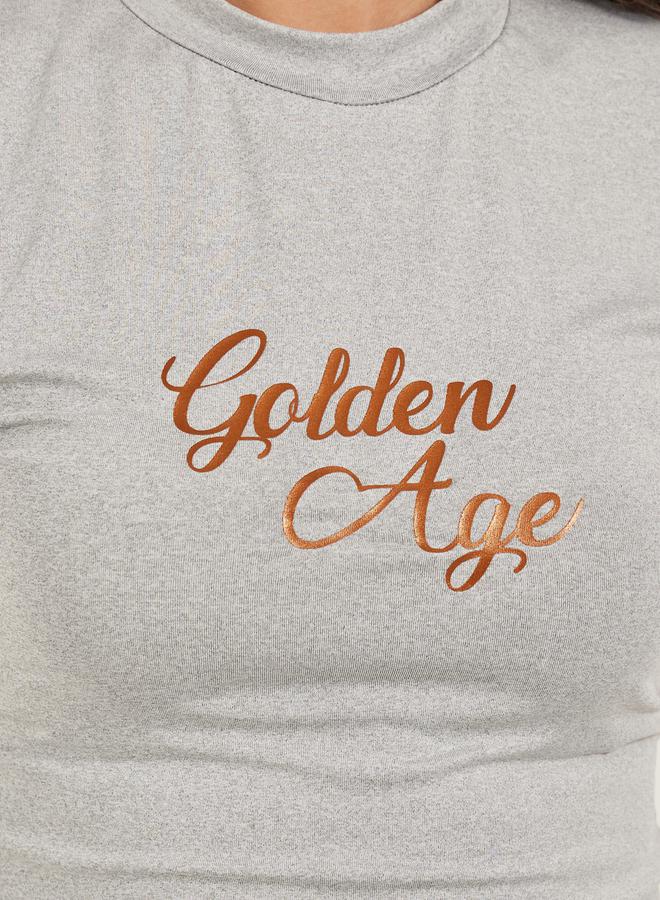 Styli Slogan Print High Neck Fitted T-Shirt  - Image 4