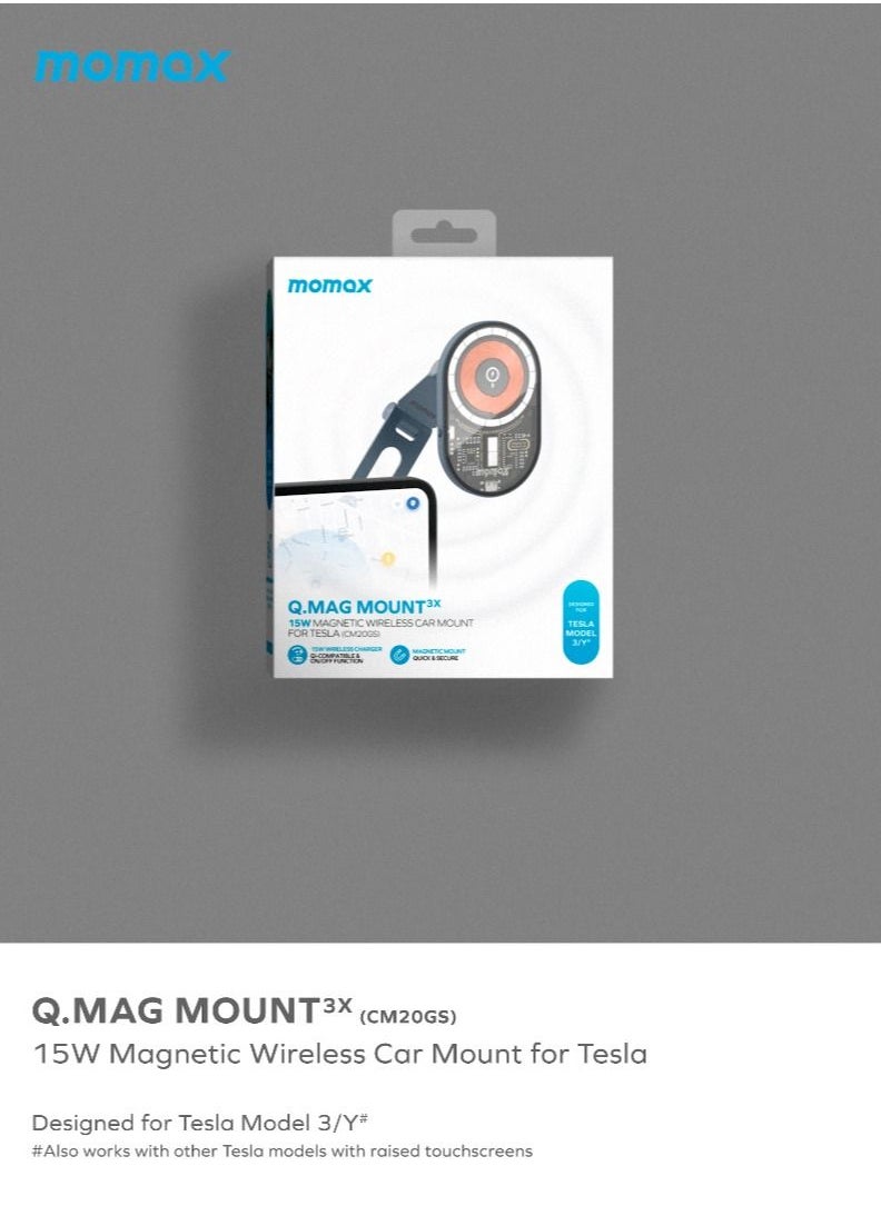 Momax Q.MAG Mount³X 15W Magnetic Qi Wireless Charging Compatible with Tesla Model 3 / Y Car Mount - Space Grey  - Image 5