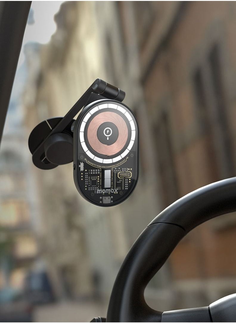 Momax - حامل شحن لاسلكي مغناطيسي Q.MAG Mount³X بقوة 15 وات متوافق مع طراز Tesla Model 3 / Y للسيارة - رمادي فضائي - Image 1