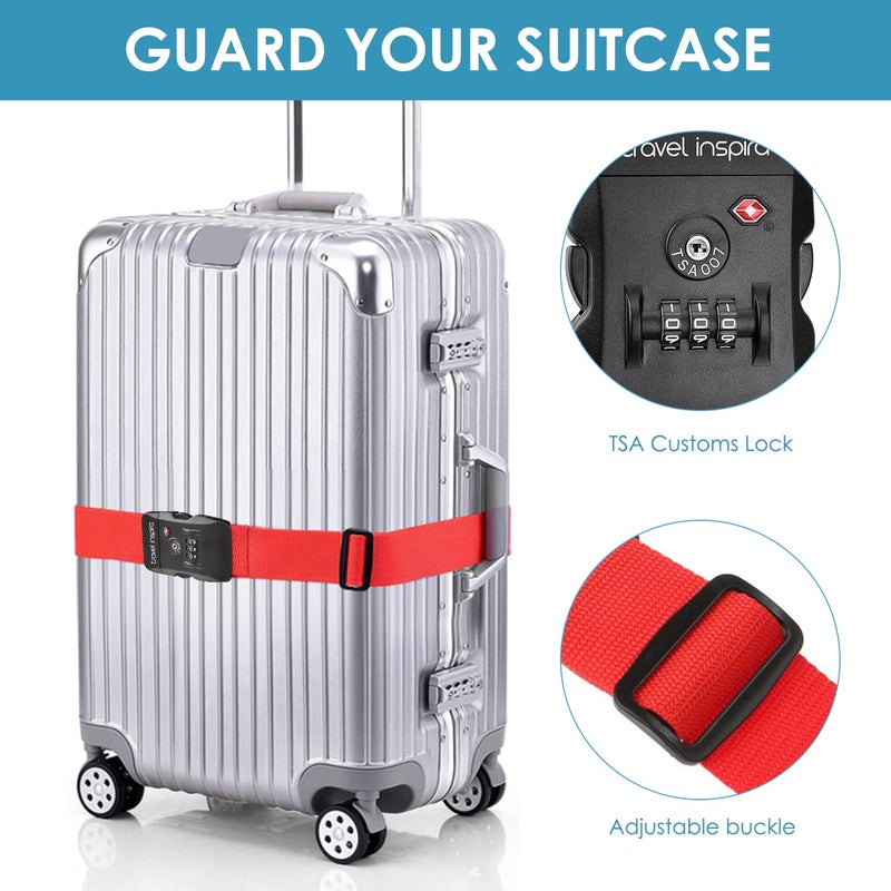 travel inspira Travel Inspira Luggage Strap with TSA Combination Lock - Adjustable, Easy to Use, Protect Your Luggage, Red  - Image 5