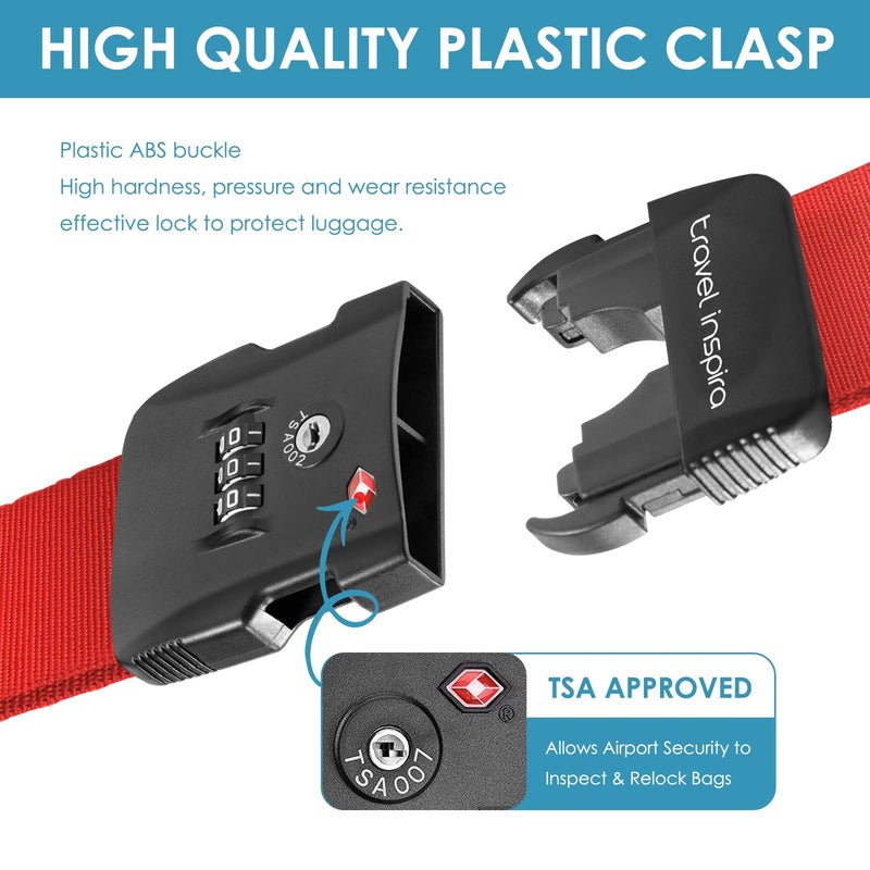 travel inspira Travel Inspira Luggage Strap with TSA Combination Lock - Adjustable, Easy to Use, Protect Your Luggage, Red  - Image 4