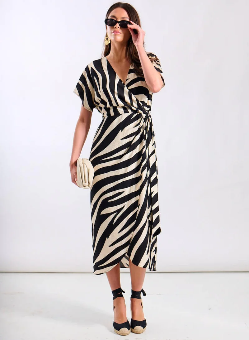 نيدز نو ليبل Cream Animal Viscose Wrap Midi Dress