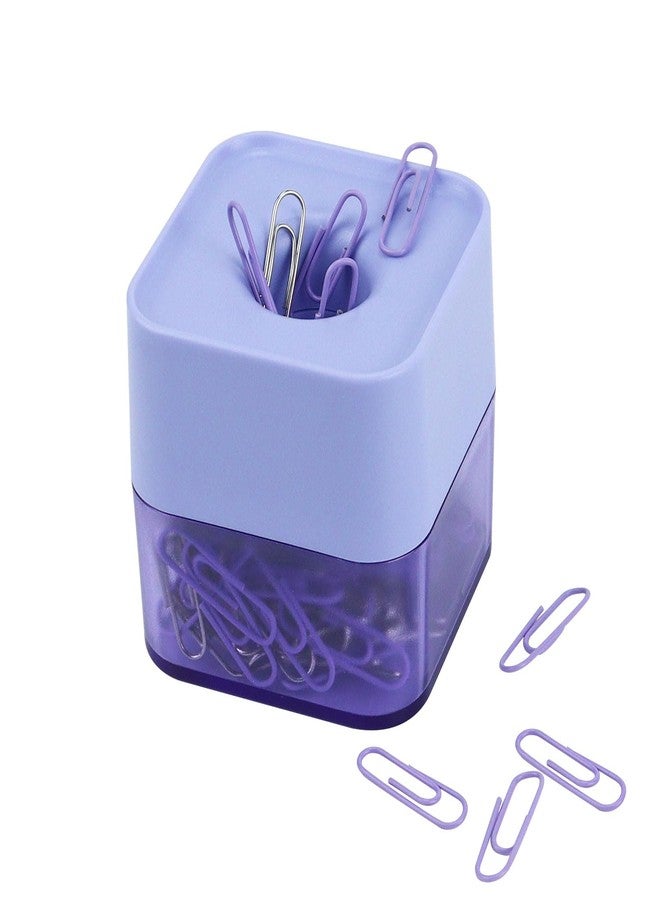MultiBey New Two-Color Paper Clips in Elegant Magnetic Frosted Square Holder, 28mm, 130 per Box (Lilac) - Image 1