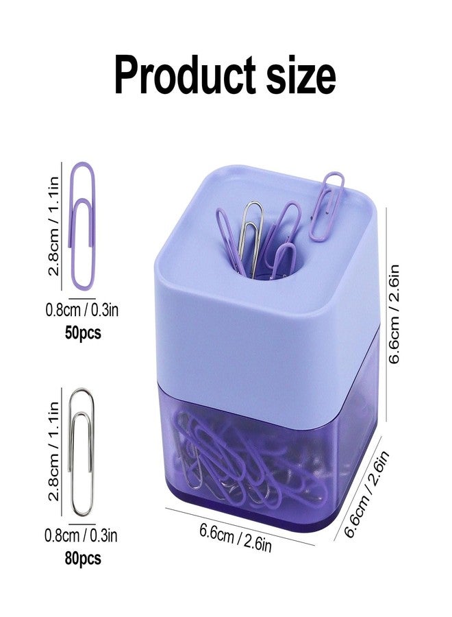MultiBey New Two-Color Paper Clips in Elegant Magnetic Frosted Square Holder, 28mm, 130 per Box (Lilac) - Image 2