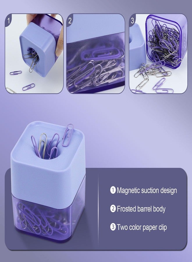 MultiBey New Two-Color Paper Clips in Elegant Magnetic Frosted Square Holder, 28mm, 130 per Box (Lilac) - Image 3