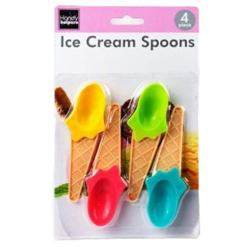 Handy Helpers Set of 4 Sundae Frozen Yogurt Ice Cream Spoons Durable Plastic Multi Color