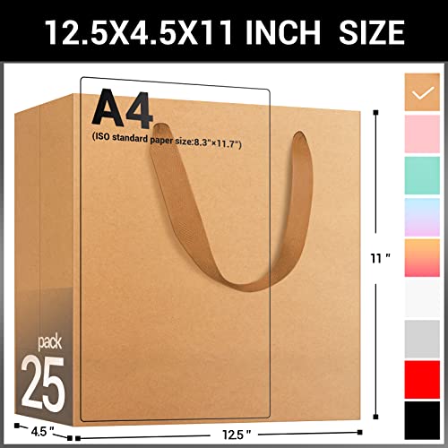 EUSOAR Kraft Gift Wrap Bags, 25pcs 12.5" x4.5'' x11'' Kraft Paper Bag with Ribbon Handles for Retail Merchandise Wedding Birthday Party Favor - Image 2