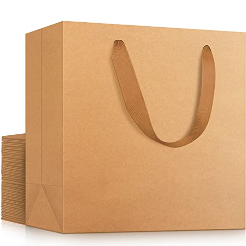 EUSOAR Kraft Gift Wrap Bags, 25pcs 12.5" x4.5'' x11'' Kraft Paper Bag with Ribbon Handles for Retail Merchandise Wedding Birthday Party Favor - Image 1