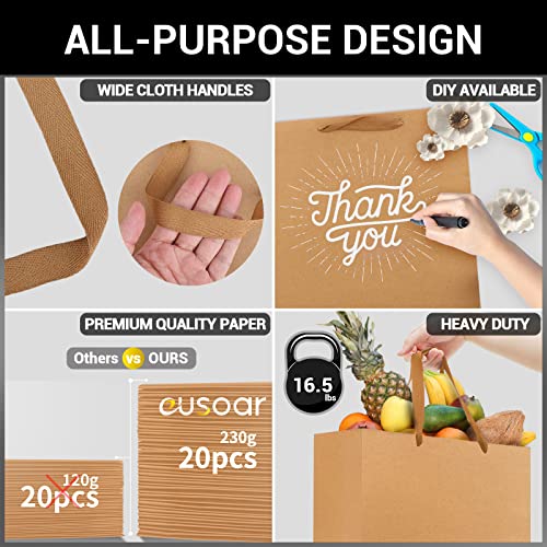 EUSOAR Kraft Gift Wrap Bags, 25pcs 12.5" x4.5'' x11'' Kraft Paper Bag with Ribbon Handles for Retail Merchandise Wedding Birthday Party Favor - Image 3