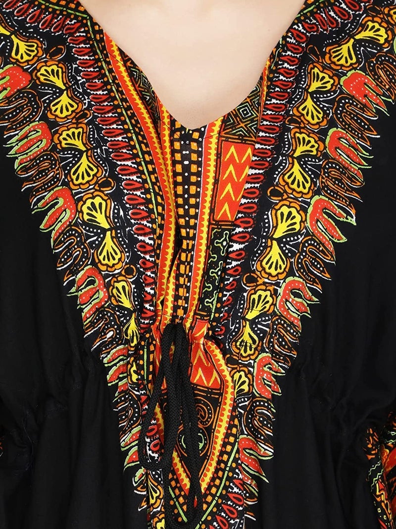 Ukal Women's Polyester and Girl's Short Dashiki Print Kaftan Dress Beach Wear Kimono Nighty (X-Large, Orange) - Image 4