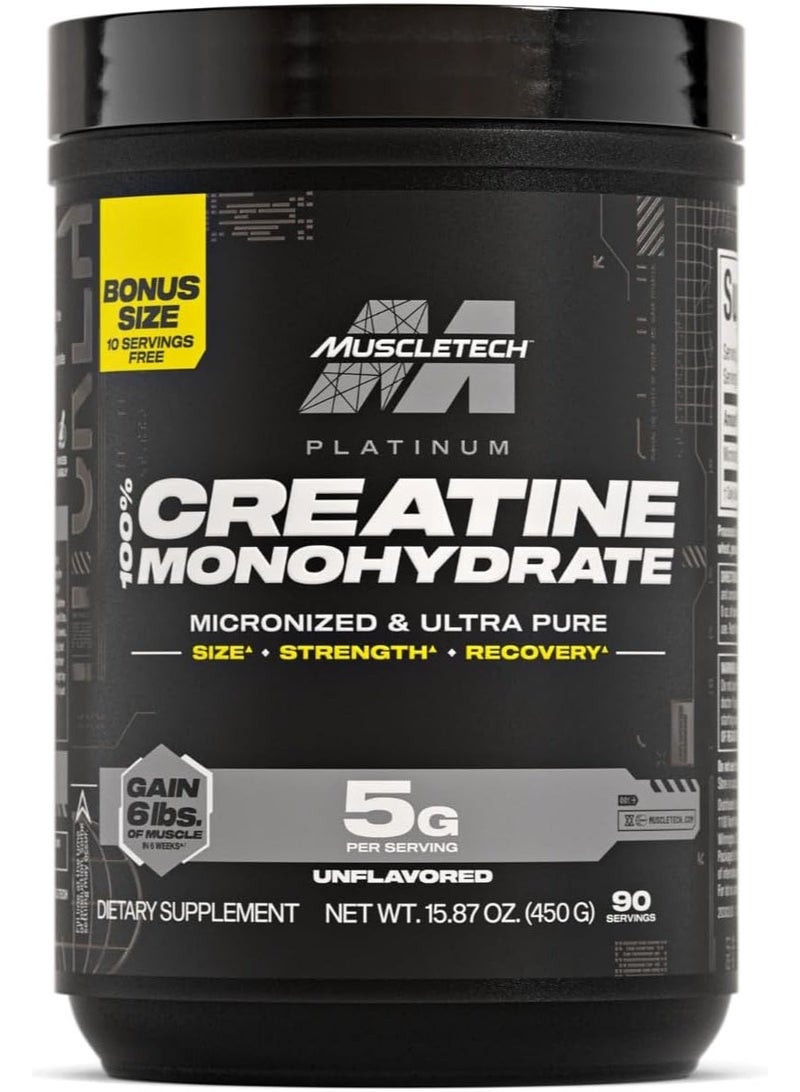 MuscleTech Platinum Micronized Creatine Monohydrate Powder, 5 g Per Serving, Unflavoured, 450 g - Image 1
