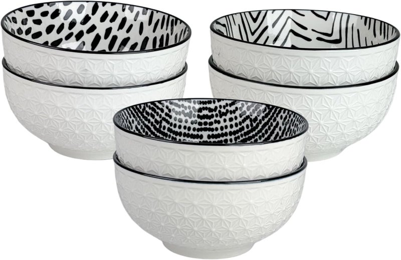 10 Strawberry Street Embossed Pad Print 65 Cereal Bowls Set of 6 BlackWhite - Image 2