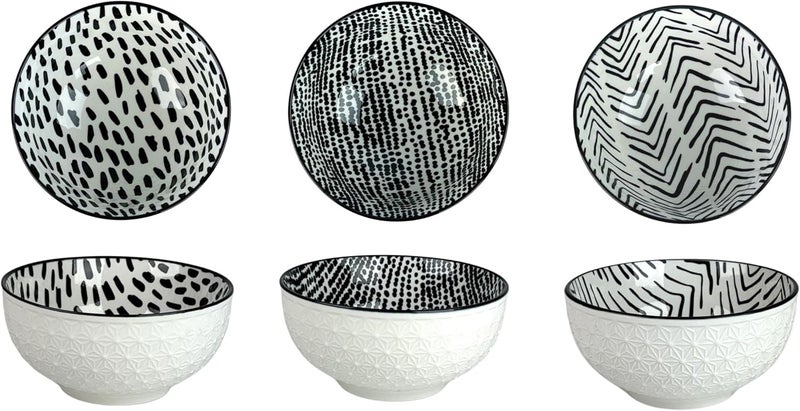 10 Strawberry Street Embossed Pad Print 65 Cereal Bowls Set of 6 BlackWhite - Image 1