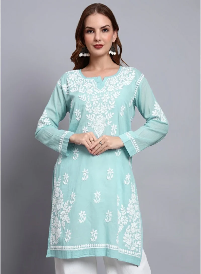 Alaya Seagreen Women Hand Embroidered Chikankari Cotton Kurti -AL3685 for Women | Best Price UAE