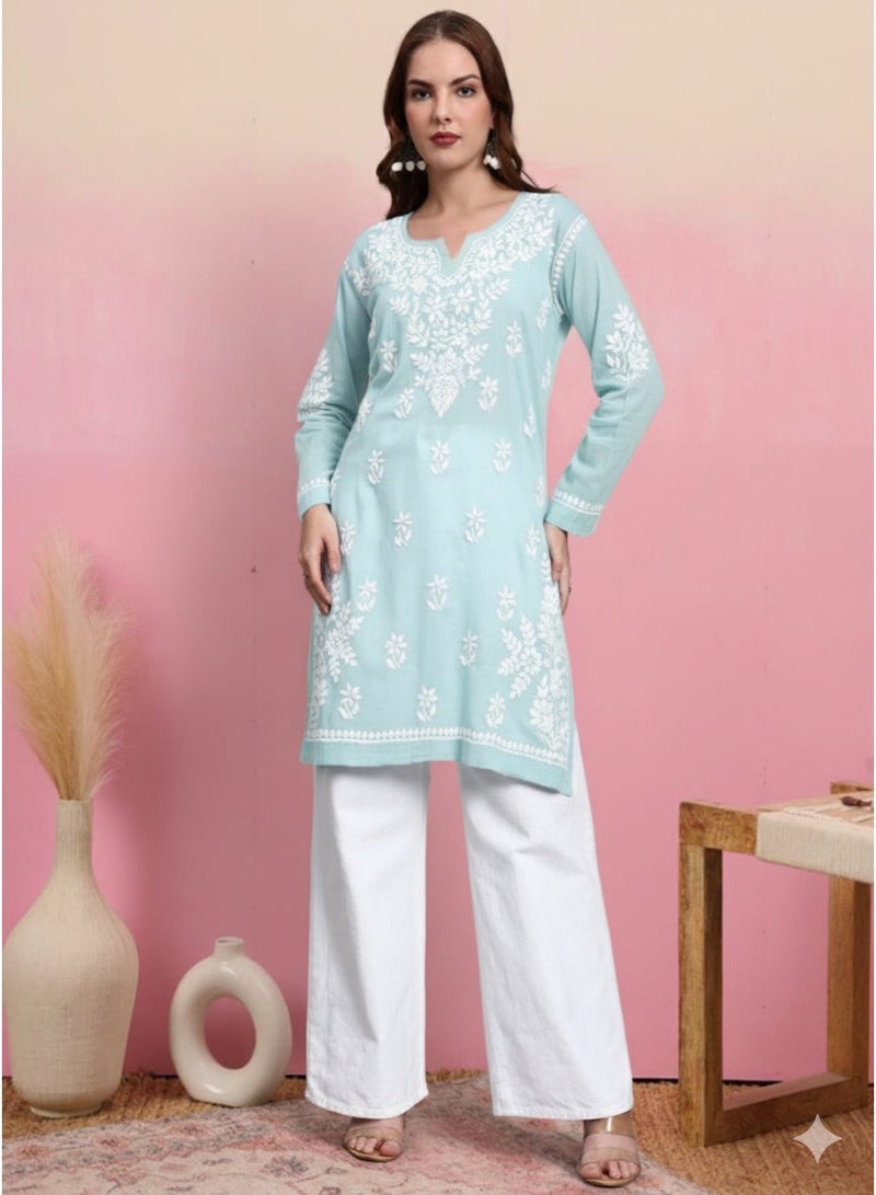 Alaya Women Hand Embroidered Chikankari Cotton Kurti -AL3685 - Image 1