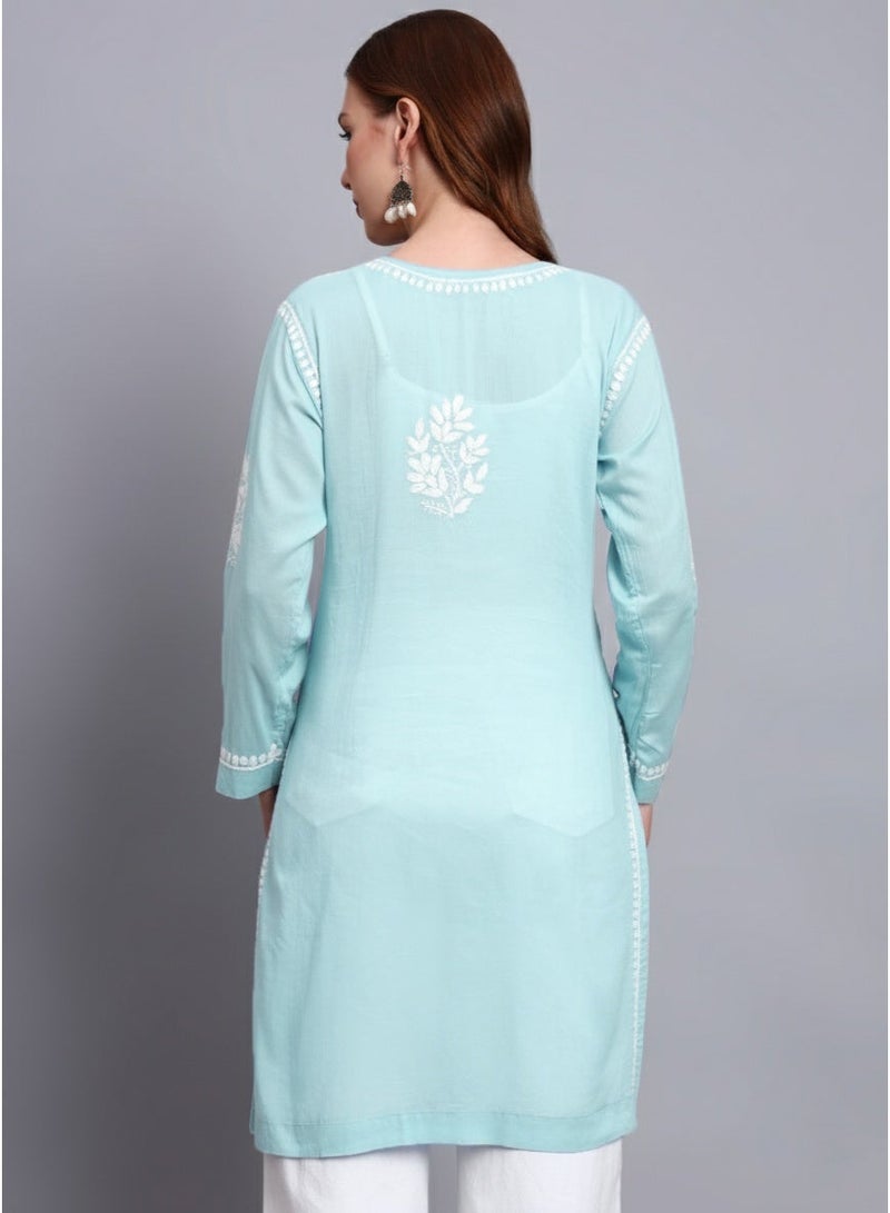 Alaya Women Hand Embroidered Chikankari Cotton Kurti -AL3685 - Image 2