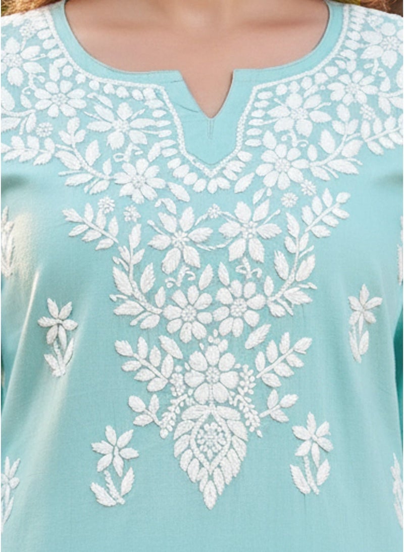 Alaya Women Hand Embroidered Chikankari Cotton Kurti -AL3685 - Image 5