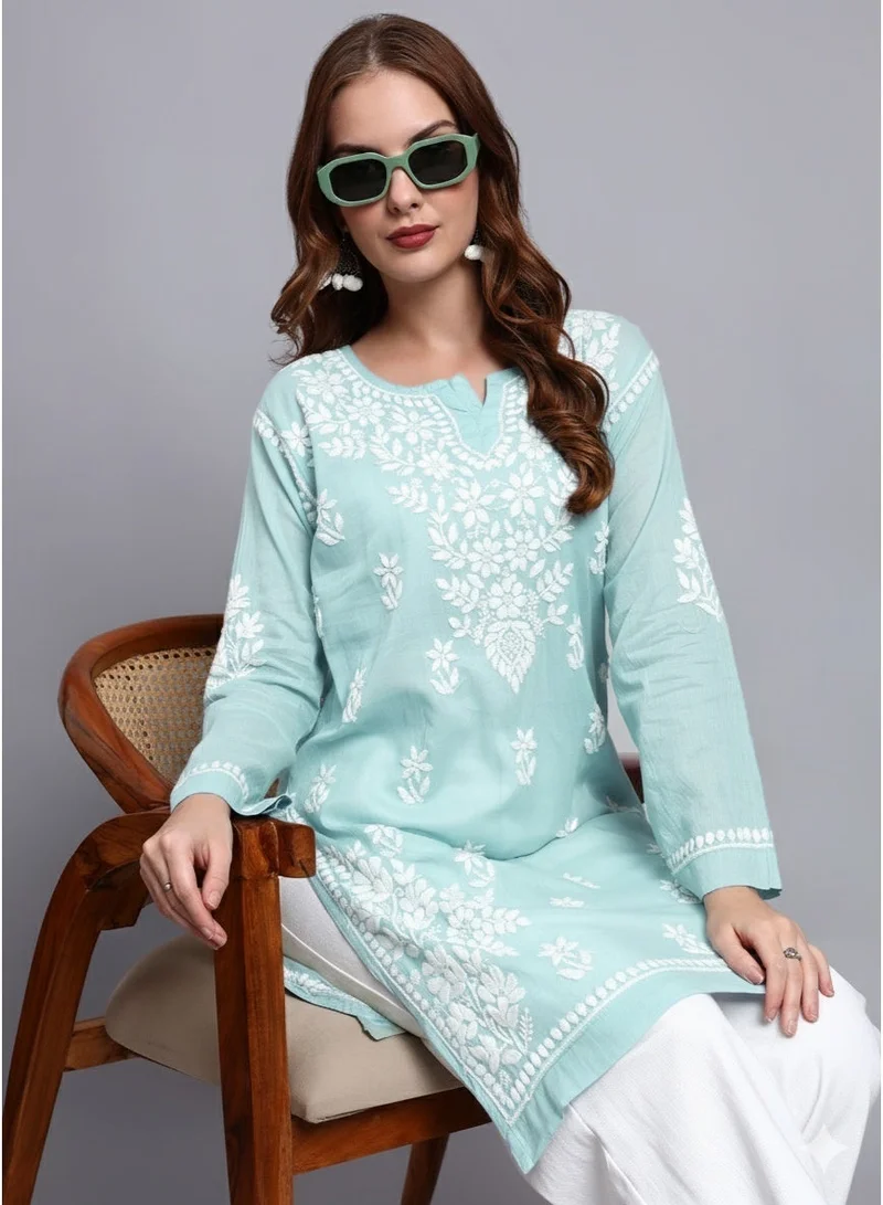 Alaya Seagreen Women Hand Embroidered Chikankari Cotton Kurti -AL3685 for Women | Best Price UAE