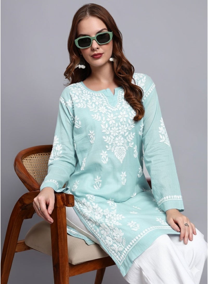 Alaya Women Hand Embroidered Chikankari Cotton Kurti -AL3685 - Image 3