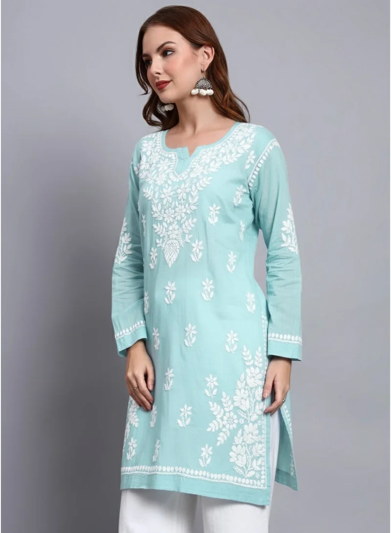 Alaya Seagreen Women Hand Embroidered Chikankari Cotton Kurti -AL3685 for Women | Best Price UAE