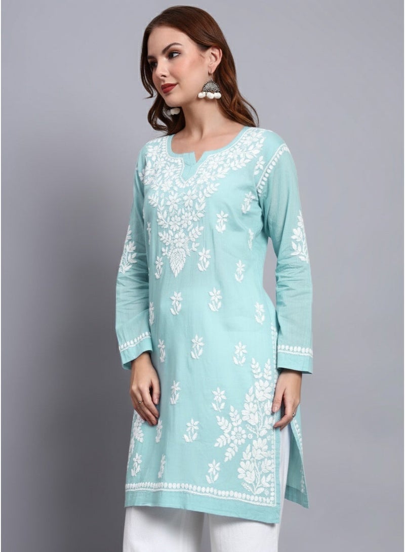 Alaya Women Hand Embroidered Chikankari Cotton Kurti -AL3685 - Image 4