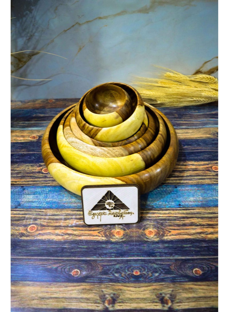 Egypt Antiques A set of 6 completely healthy wooden bowls in natural colors from Egypt Antiques - Image 1