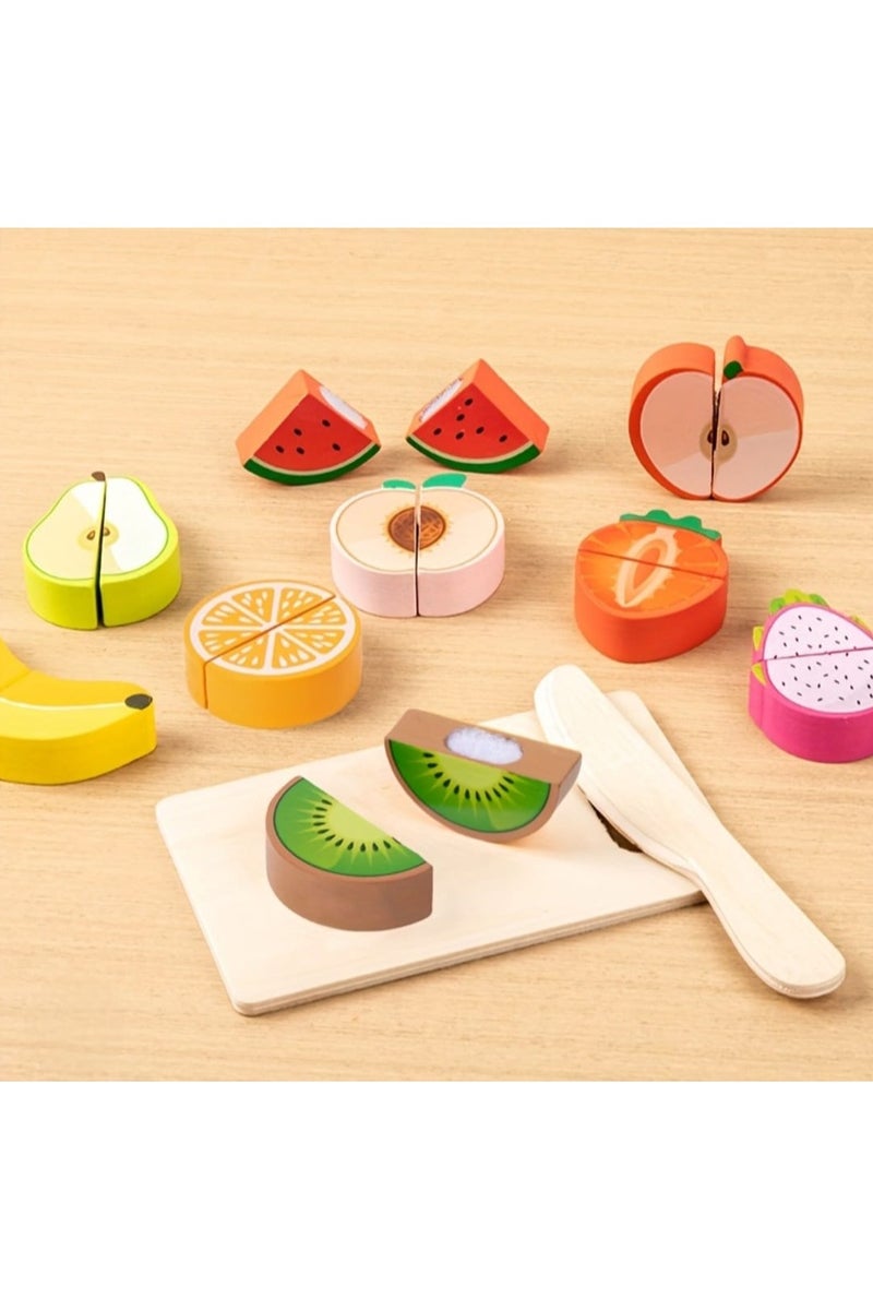 i diD Wooden Simulation for learning and Play Kitchen Cutting Set Toy, Realistic Fruit Food Design, Enhances Motor Skills and Social Abilities, Object Recognition, Role Play, Perfect Birthday Gift for Boys and Girls, Suitable for Christmas, Easter, Halloween, Wooden Toys - Image 1