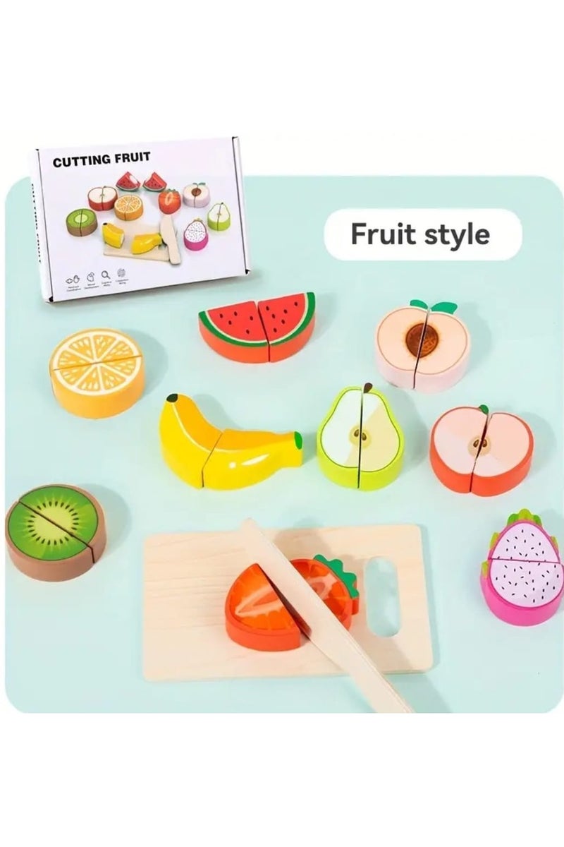 i diD Wooden Simulation for learning and Play Kitchen Cutting Set Toy, Realistic Fruit Food Design, Enhances Motor Skills and Social Abilities, Object Recognition, Role Play, Perfect Birthday Gift for Boys and Girls, Suitable for Christmas, Easter, Halloween, Wooden Toys - Image 2