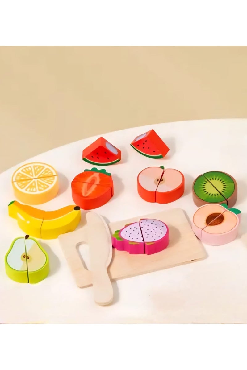 i diD Wooden Simulation for learning and Play Kitchen Cutting Set Toy, Realistic Fruit Food Design, Enhances Motor Skills and Social Abilities, Object Recognition, Role Play, Perfect Birthday Gift for Boys and Girls, Suitable for Christmas, Easter, Halloween, Wooden Toys - Image 3