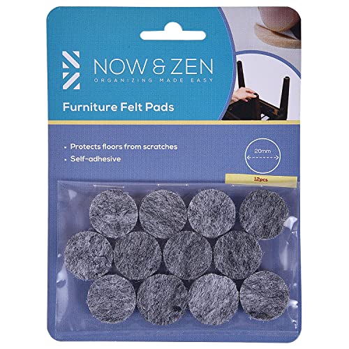 Now & Zen Self Adhesive Round Furniture Felt Pads for Hard Surfaces - Non-Scratch Heavy Duty Furniture Leg Guards (20 MM - Pack of 12, Dark Grey) - Image 1