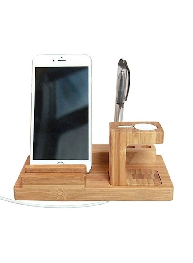 محطة شحن 3 في 1 من الخيزران حاملة متعددة الوظائف لساعات آبل/الأجهزة اللوحية (خيزران) - Image 3