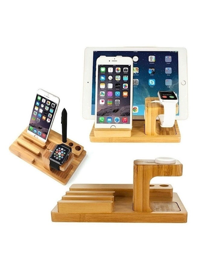 محطة شحن 3 في 1 من الخيزران حاملة متعددة الوظائف لساعات آبل/الأجهزة اللوحية (خيزران) - Image 1