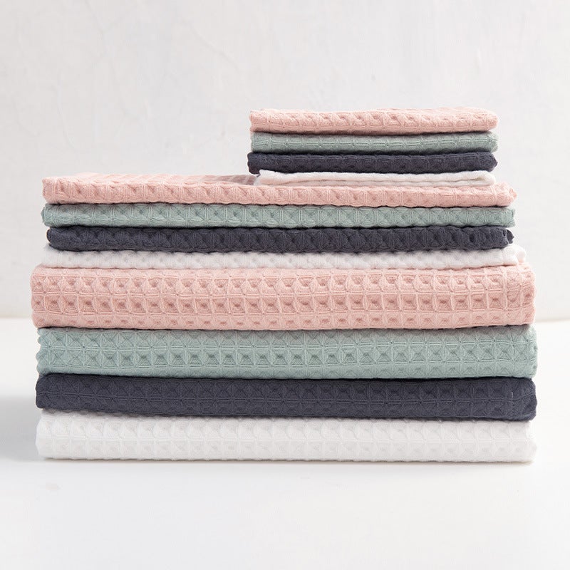 Pure Cotton Double-Layer Waffle Honeycomb Square Towel Bath Towel Set Three-Piece Set, Absorbent, Soft, and Skin-Friendly for Group Purchase - Image 3