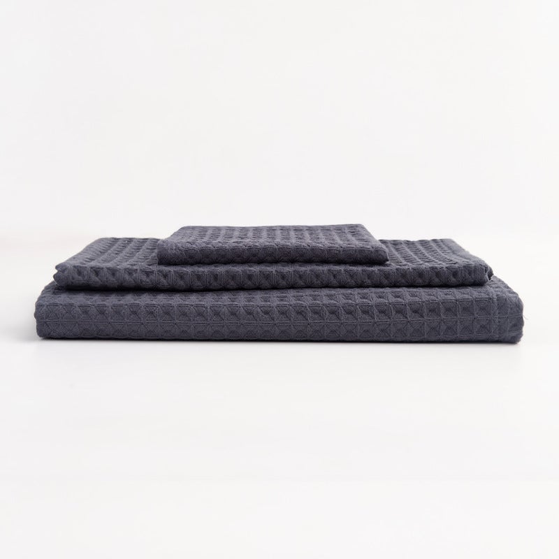 Pure Cotton Double-Layer Waffle Honeycomb Square Towel Bath Towel Set Three-Piece Set, Absorbent, Soft, and Skin-Friendly for Group Purchase - Image 1