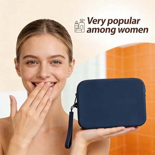 WHHJM Small Silicone Multifunctional Essential Bag Portable Travel Makeup Bag for Women Men Cards Cash Bag Zipper Pouch (Black) - Image 4