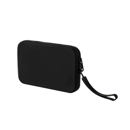 WHHJM Small Silicone Multifunctional Essential Bag Portable Travel Makeup Bag for Women Men Cards Cash Bag Zipper Pouch (Black) - Image 1