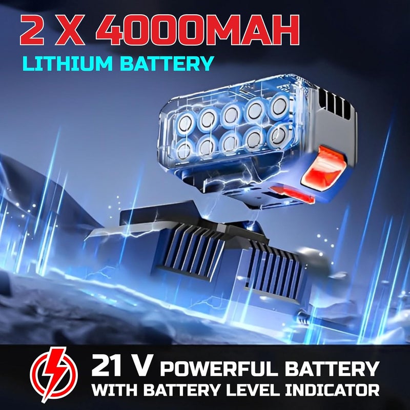 Tomahawk ® 21V Brushless Cordless Angle Grinder TAG-4000, 8500RPM-Brushless Motor- 115mm- 4.0Ah Li-ion with fast charger-Variable Speed Control & Battery Indicator for Precision Grinding - Image 5