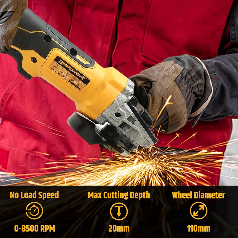 Tomahawk ® 21V Brushless Cordless Angle Grinder TAG-4000, 8500RPM-Brushless Motor- 115mm- 4.0Ah Li-ion with fast charger-Variable Speed Control & Battery Indicator for Precision Grinding - Image 2