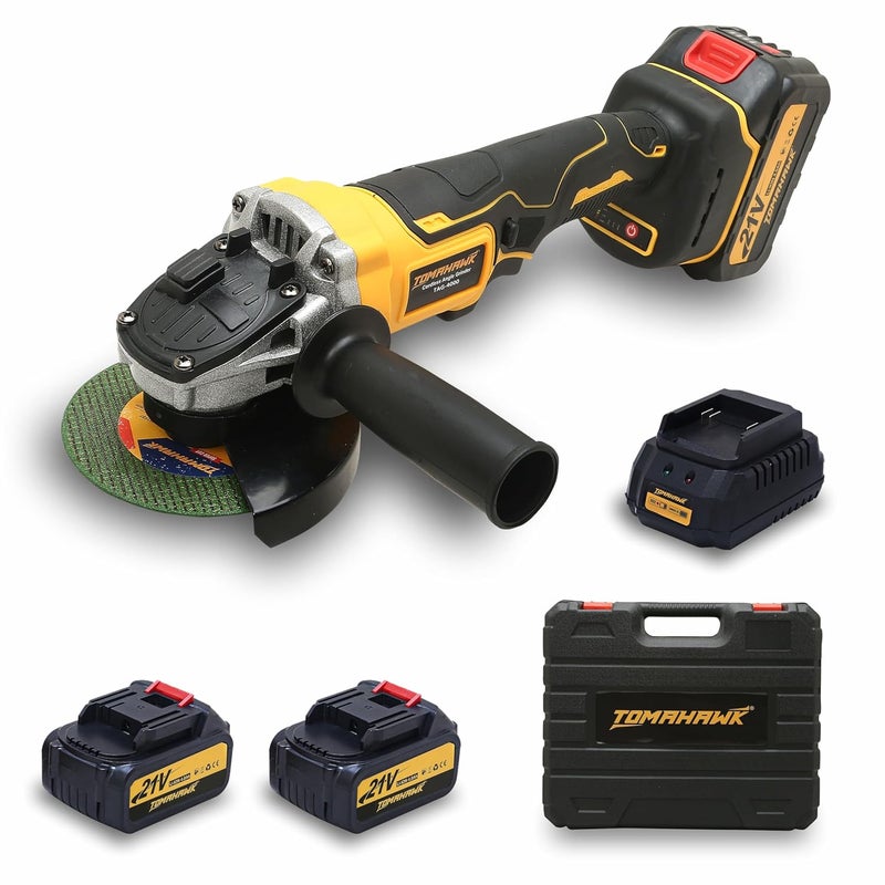 Tomahawk ® 21V Brushless Cordless Angle Grinder TAG-4000, 8500RPM-Brushless Motor- 115mm- 4.0Ah Li-ion with fast charger-Variable Speed Control & Battery Indicator for Precision Grinding - Image 1