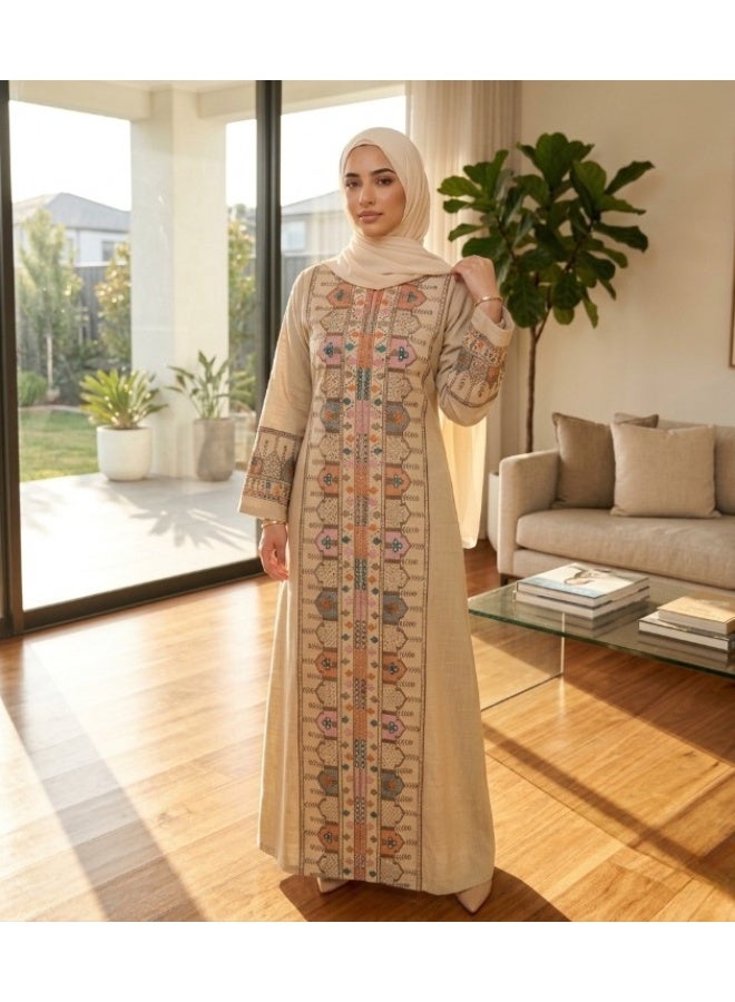 Women's abaya made of imported Spanish linen with handmade embroidery – suitable for going out and special occasions - Image 3