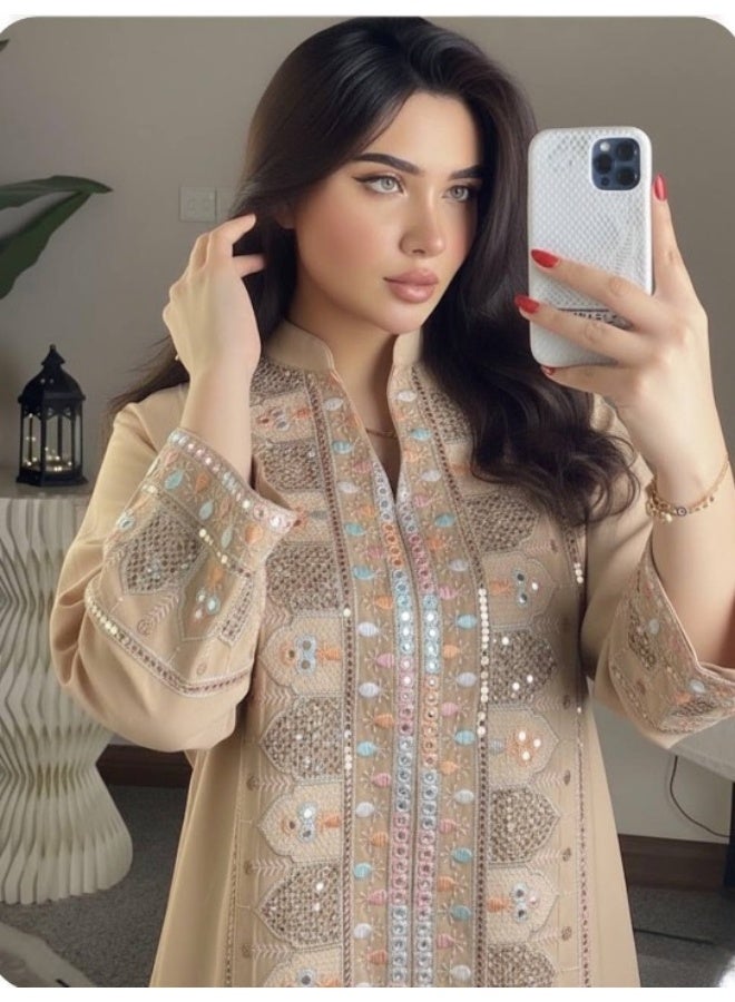 Women's abaya made of imported Spanish linen with handmade embroidery – suitable for going out and special occasions - Image 5