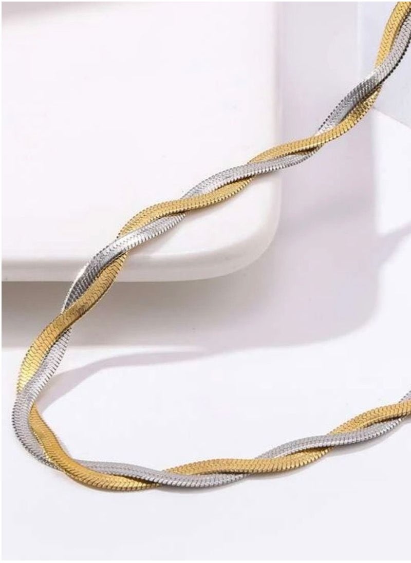 sixtyfour Elegant Stainless Steel Gold & Silver Necklace For Women  - Image 3