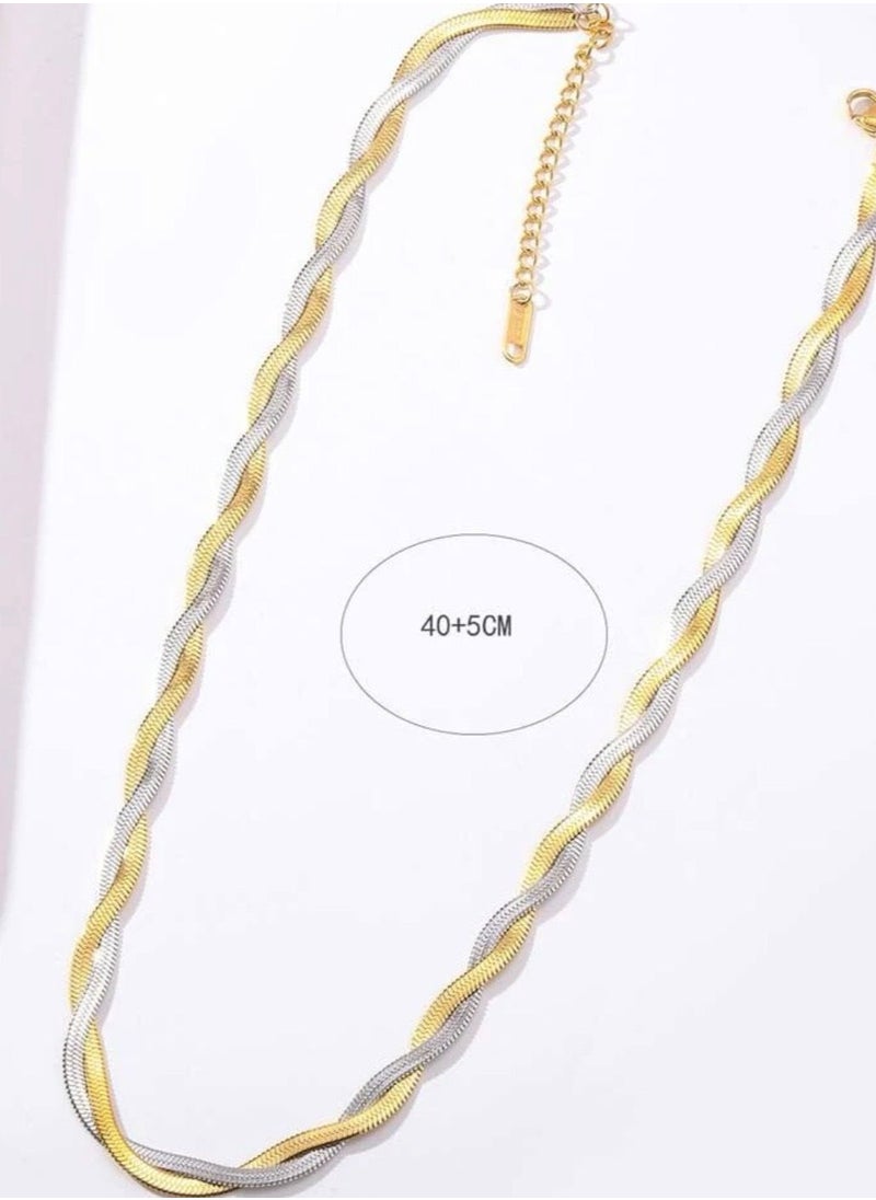 sixtyfour Elegant Stainless Steel Gold & Silver Necklace For Women  - Image 5