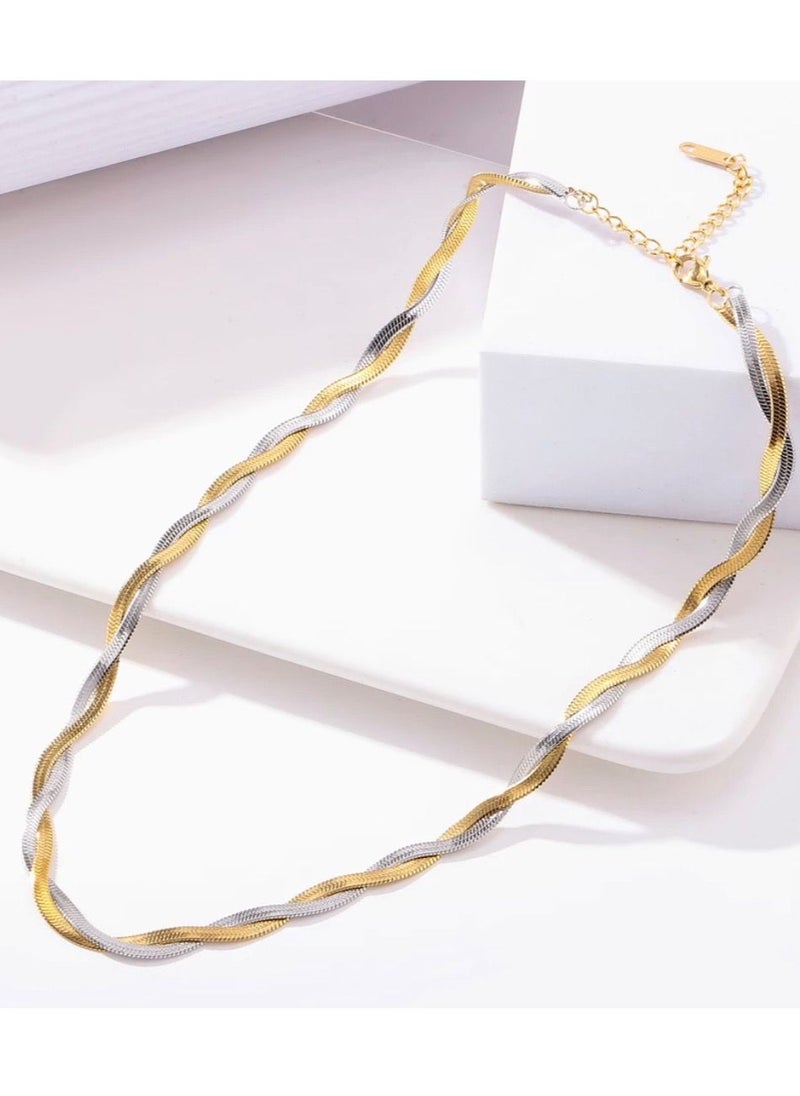 sixtyfour Elegant Stainless Steel Gold & Silver Necklace For Women  - Image 2