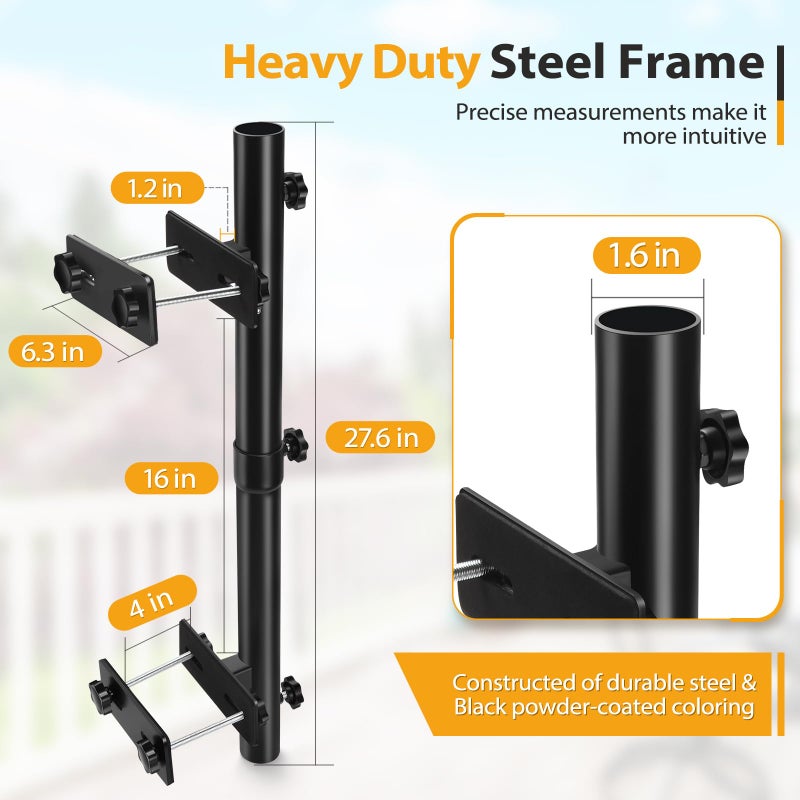 ZZM Patio Umbrella Holder for Deck Railing, Adjustable Deck Umbrella Mount Outdoor, Attachable to Railing Mounting Brackets - Upgraded 3 Screws to Secure Umbrella Handle, Maximizes Deck Space (Dark) - Image 2