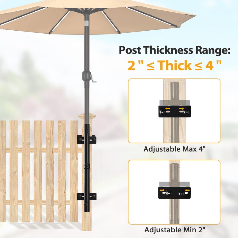 ZZM Patio Umbrella Holder for Deck Railing, Adjustable Deck Umbrella Mount Outdoor, Attachable to Railing Mounting Brackets - Upgraded 3 Screws to Secure Umbrella Handle, Maximizes Deck Space (Dark) - Image 3
