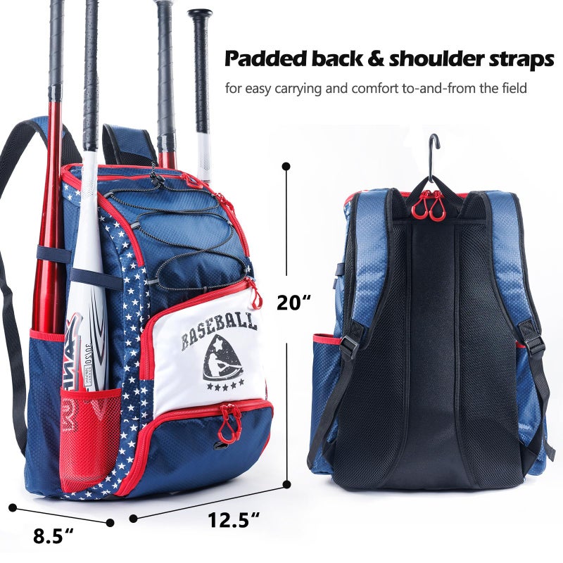 VIGEGARI Baseball & Softball Bag for Youth & Adult with 4 Bat Sleeves, Shoe Compartment, Baseball Backpack for T-Ball, Softball Equipment, Baseball Gear, Boys 8-12 - Image 4
