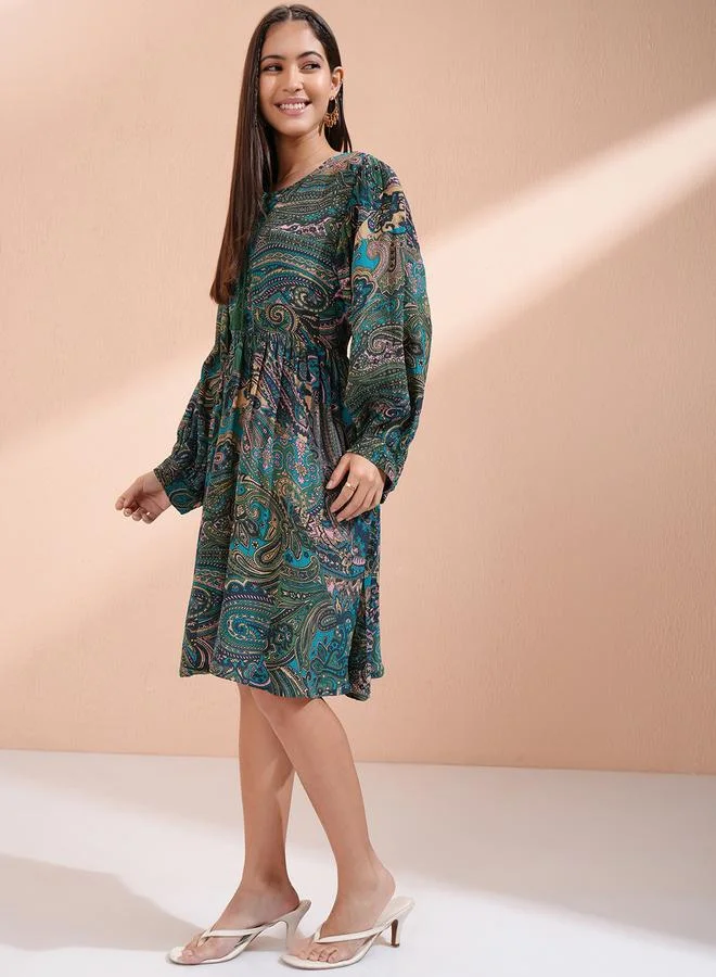 Vishudh  Paisley Balloon Sleeve Dress for Women | Best Price UAE