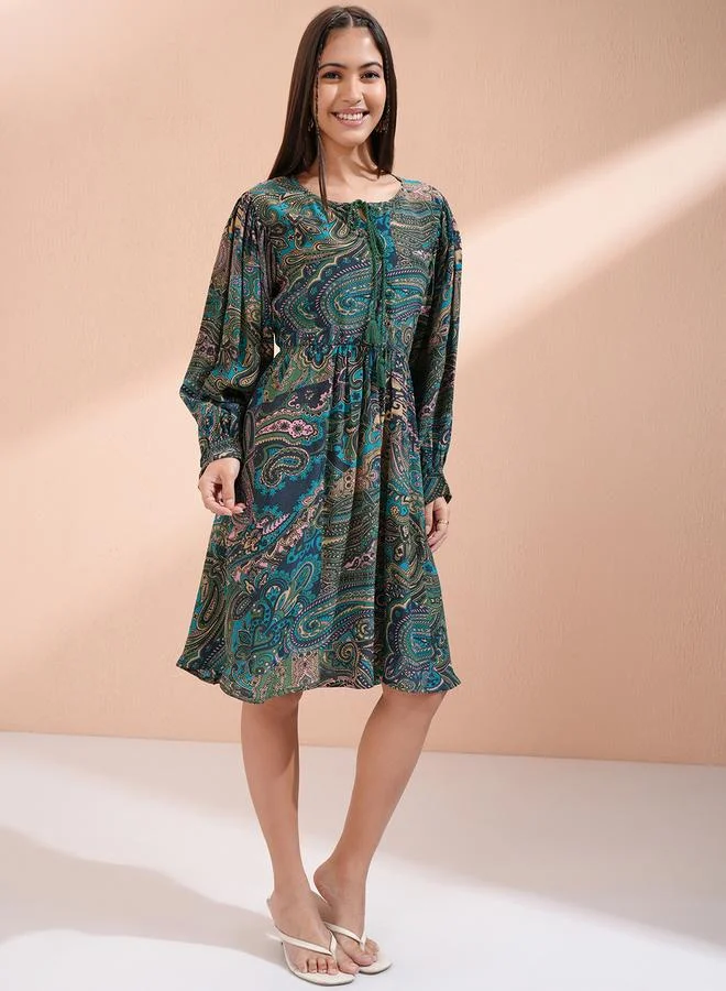 Vishudh  Paisley Balloon Sleeve Dress for Women | Best Price UAE