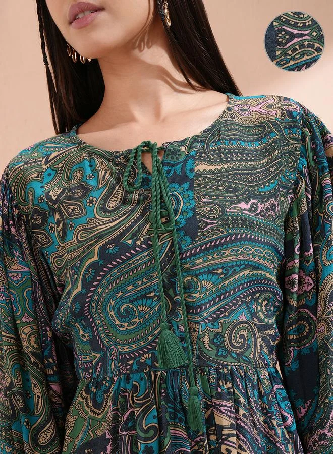 Vishudh  Paisley Balloon Sleeve Dress for Women | Best Price UAE